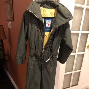 Post Card Blueish/ Gray Hooded Belted Ski Snowsuit Jumpsuit Women’s 38